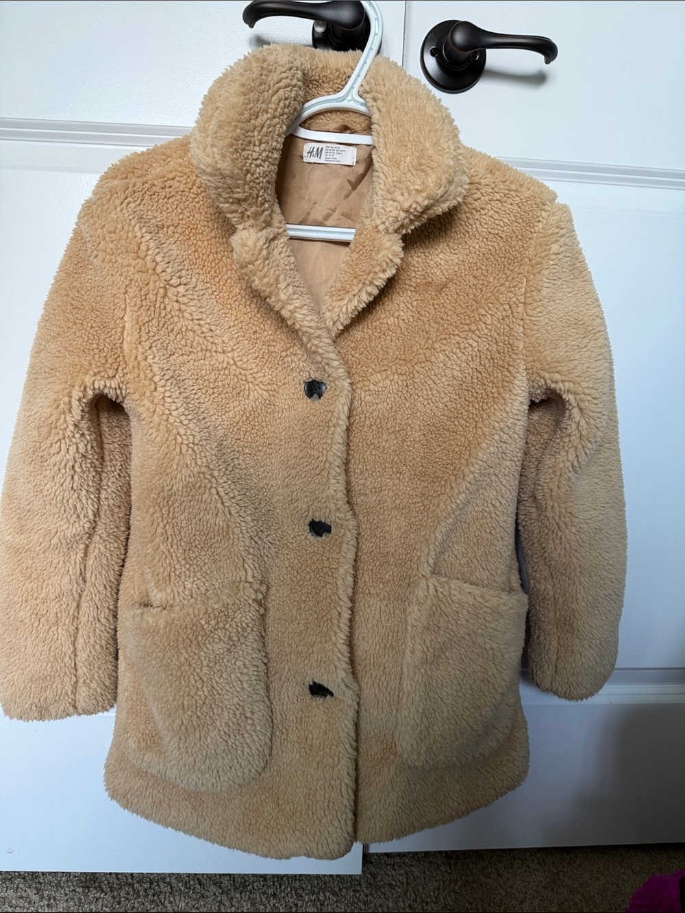 H&M Kids Tan Teddy Coat with Patch Pockets